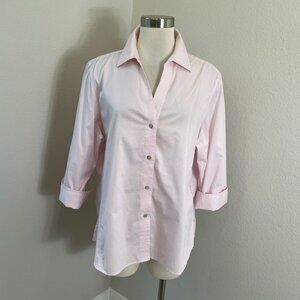 Foxcroft NYC Womens XL Non Iron Stretch Button Up Pink Shirt 3/4 Sleeve Blouse